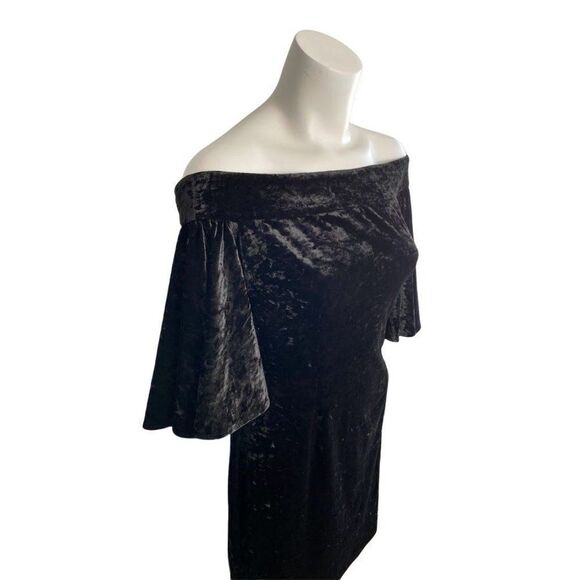 CYNTHIA STEFFE Off the Shoulder Black Velvet Drape Sleeve Bodycon‎ Sheath Sz 8 - Picture 3 of 10